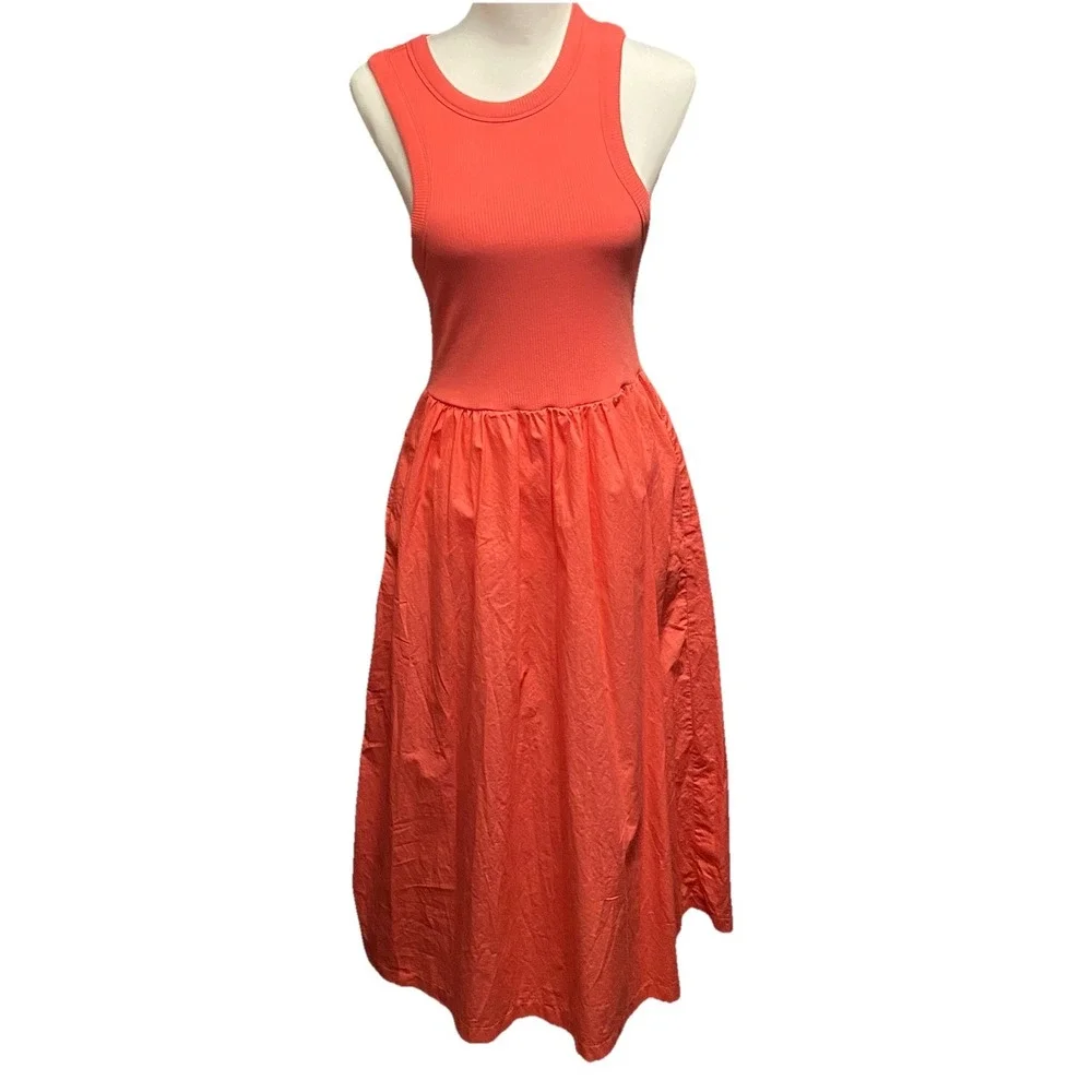 Old Navy Women Dress Ribbed Tank Long Midi Racerback Coral Pink Size Medium‎